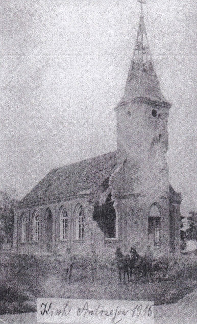 Nieistniejący kościół ewangelicko-augsburski w Andrzejowie - zdjęcie archiwalne
