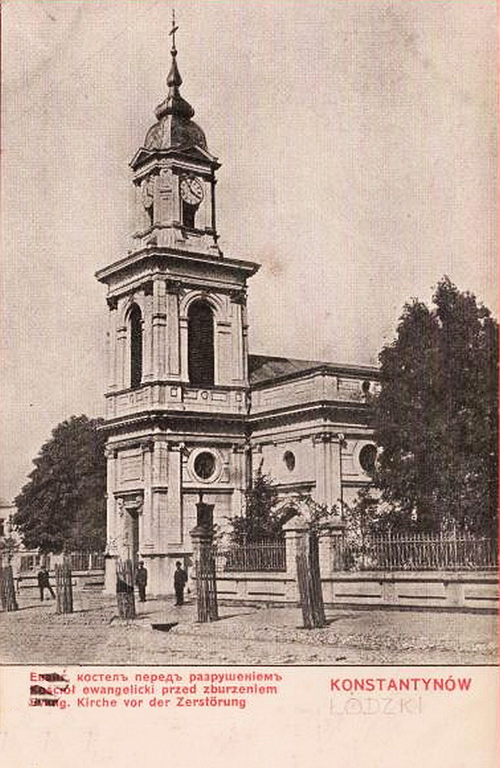 Kościół ewangelicko-augsburski w Konstantynowie Łódzkim po rozbudowie (pocztówka sprzed 1914 roku)