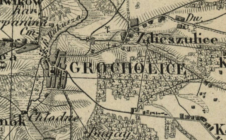 Grocholice na mapie Kwatermistrzostwa (1843 r.)