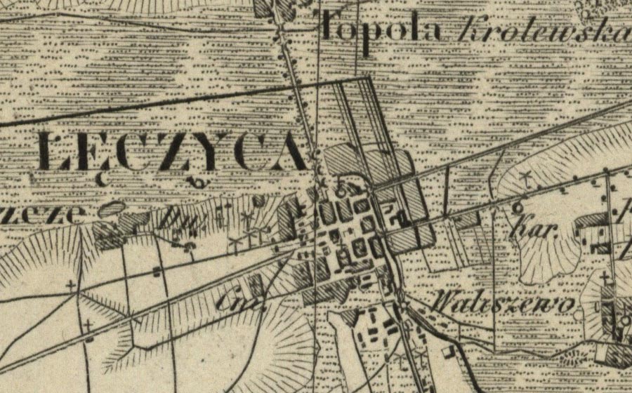 Łęczyca na mapie Kwatermistrzostwa (1843)